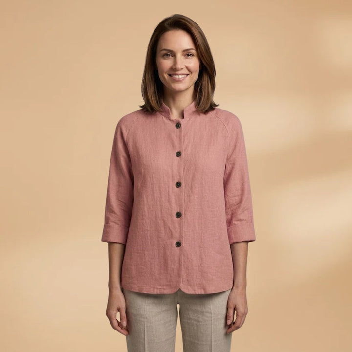 Vera | Blusa de Linho Manga 3/4 Mulher Gola Mao