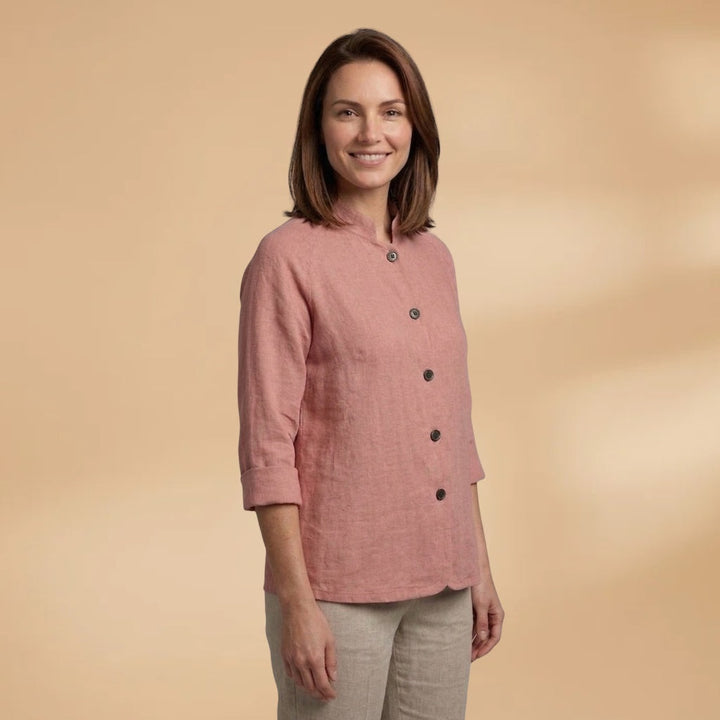 Vera | Blusa de Linho Manga 3/4 Mulher Gola Mao