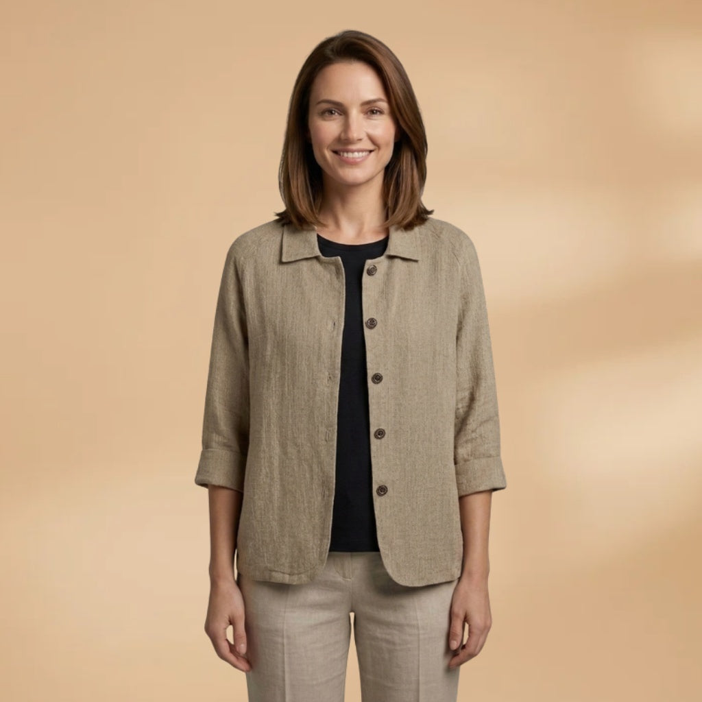 Vera | Blusa de Linho Manga 3/4 Mulher Gola Mao