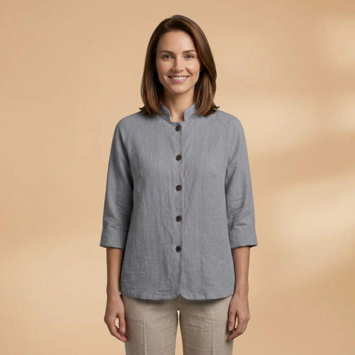 Vera | Blusa de Linho Manga 3/4 Mulher Gola Mao