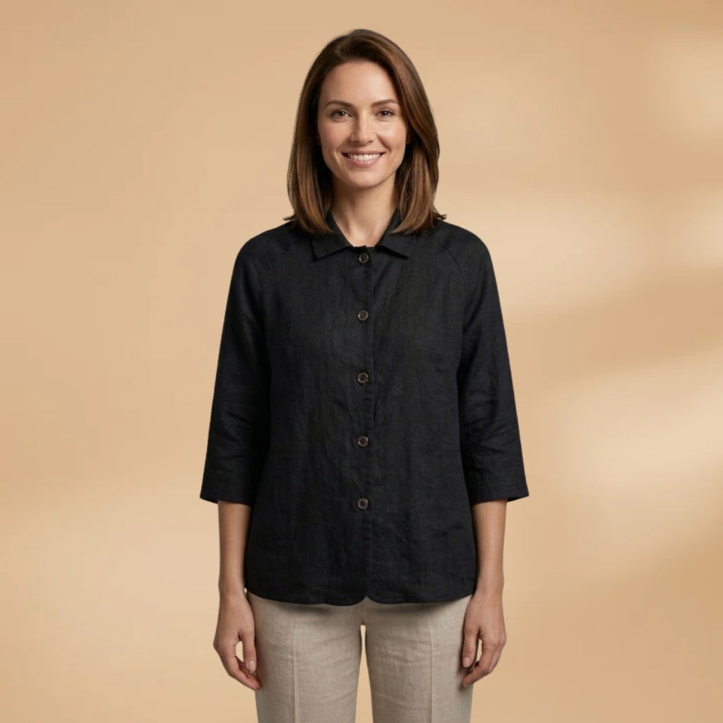 Vera | Blusa de Linho Manga 3/4 Mulher Gola Mao