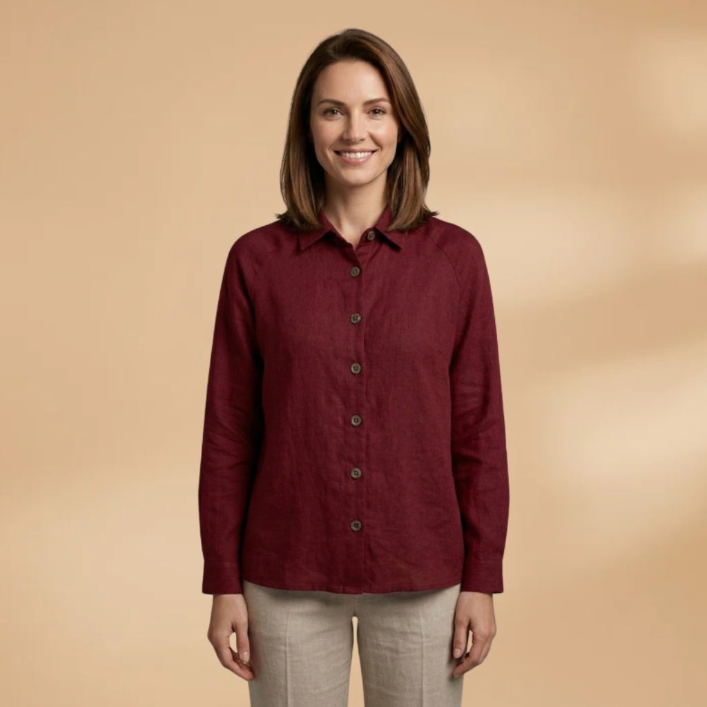 Vera | Blusa de Linho Manga 3/4 Mulher Gola Mao