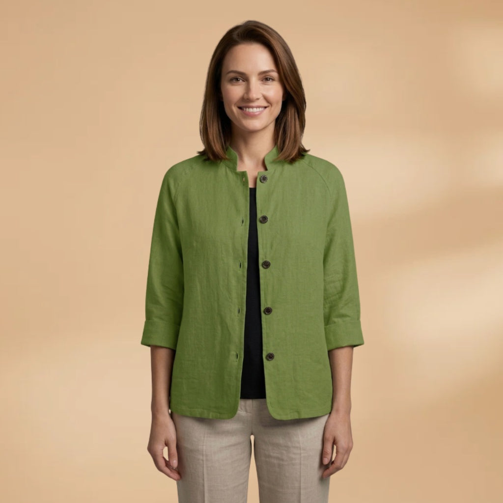 Vera | Blusa de Linho Manga 3/4 Mulher Gola Mao