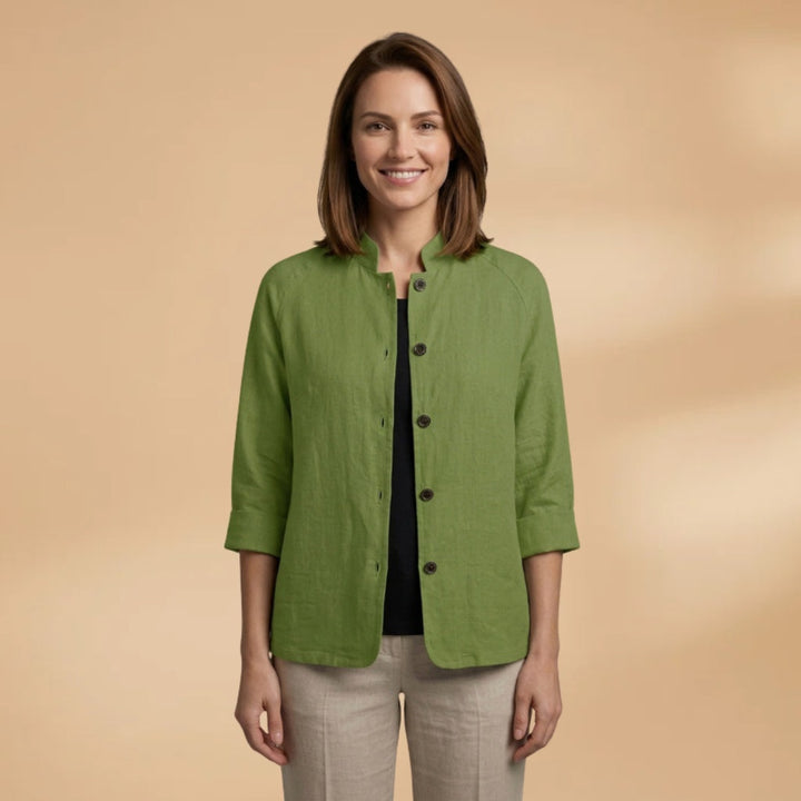 Vera | Blusa de Linho Manga 3/4 Mulher Gola Mao