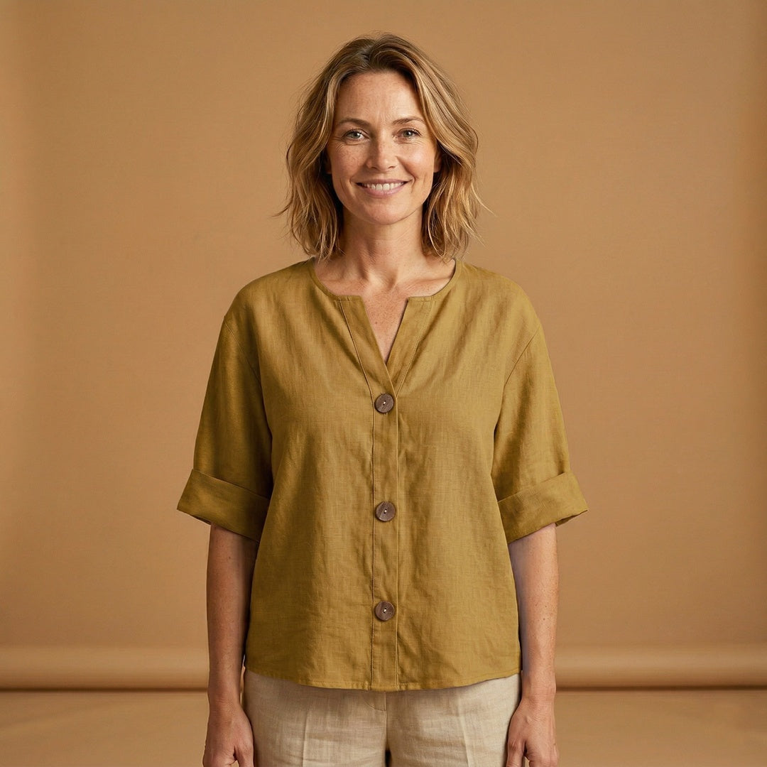 Conceição | Blusa de Linho Mulher Manga 3/4 Botões