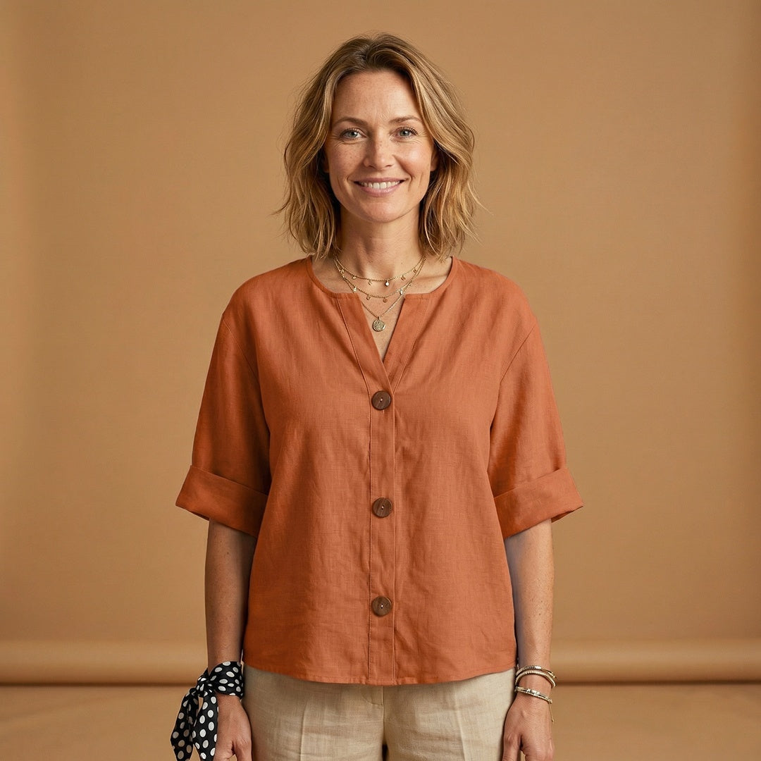 Conceição | Blusa de Linho Mulher Manga 3/4 Botões