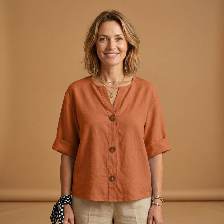 Conceição | Blusa de Linho Mulher Manga 3/4 Botões