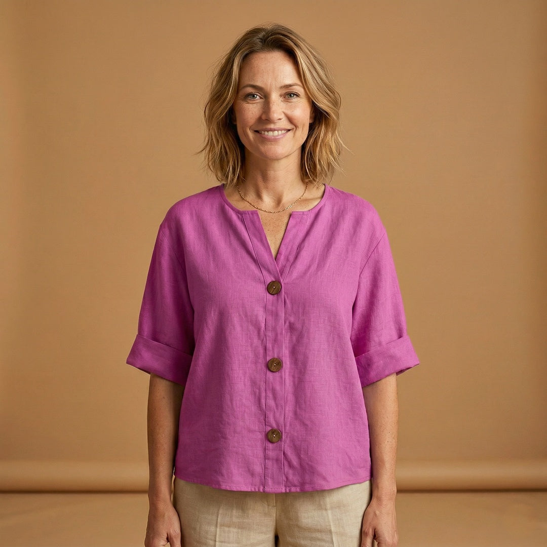 Conceição | Blusa de Linho Mulher Manga 3/4 Botões