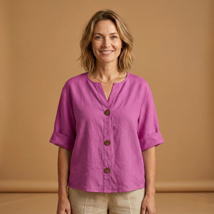 Conceição | Blusa de Linho Mulher Manga 3/4 Botões
