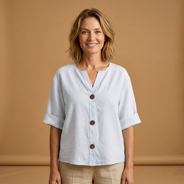 Conceição | Blusa de Linho Mulher Manga 3/4 Botões