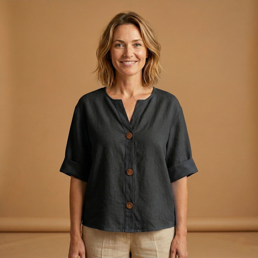 Conceição | Blusa de Linho Mulher Manga 3/4 Botões