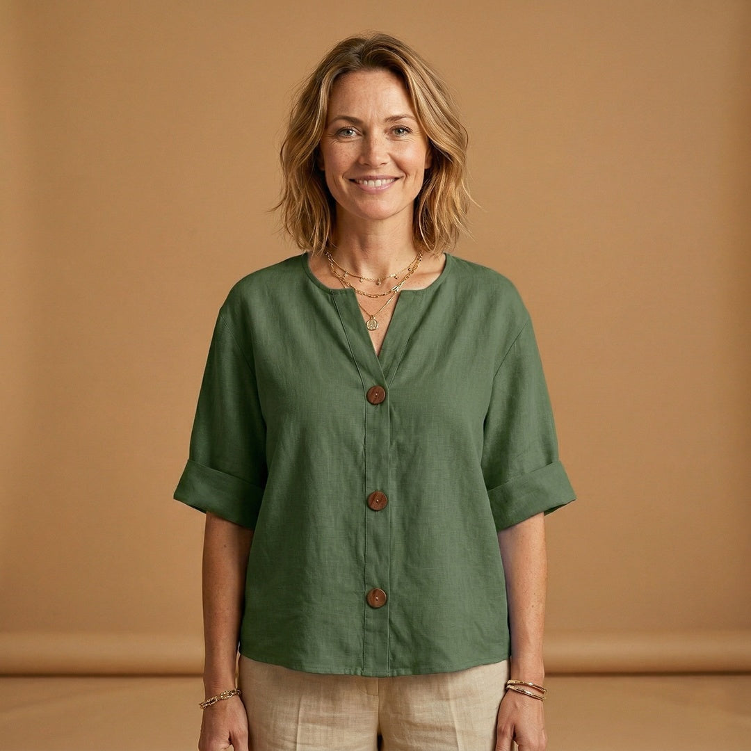 Conceição | Blusa de Linho Mulher Manga 3/4 Botões