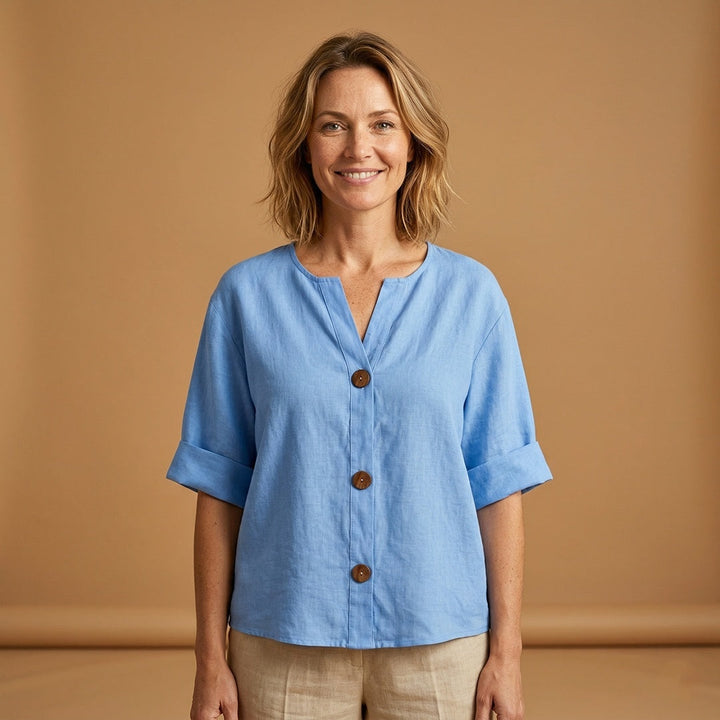 Conceição | Blusa de Linho Mulher Manga 3/4 Botões