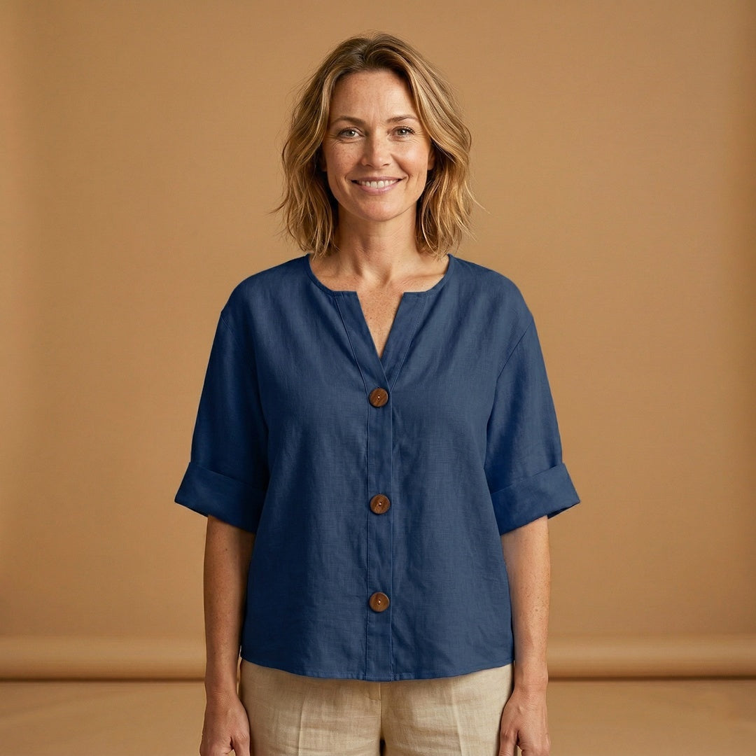 Conceição | Blusa de Linho Mulher Manga 3/4 Botões
