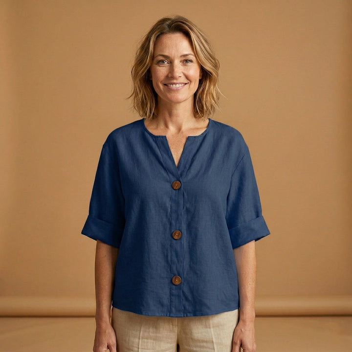 Conceição | Blusa de Linho Mulher Manga 3/4 Botões