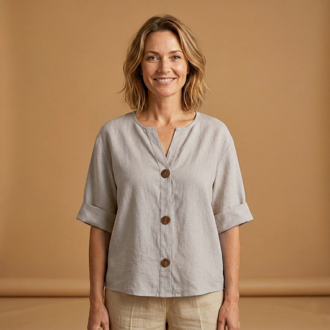 Conceição | Blusa de Linho Mulher Manga 3/4 Botões