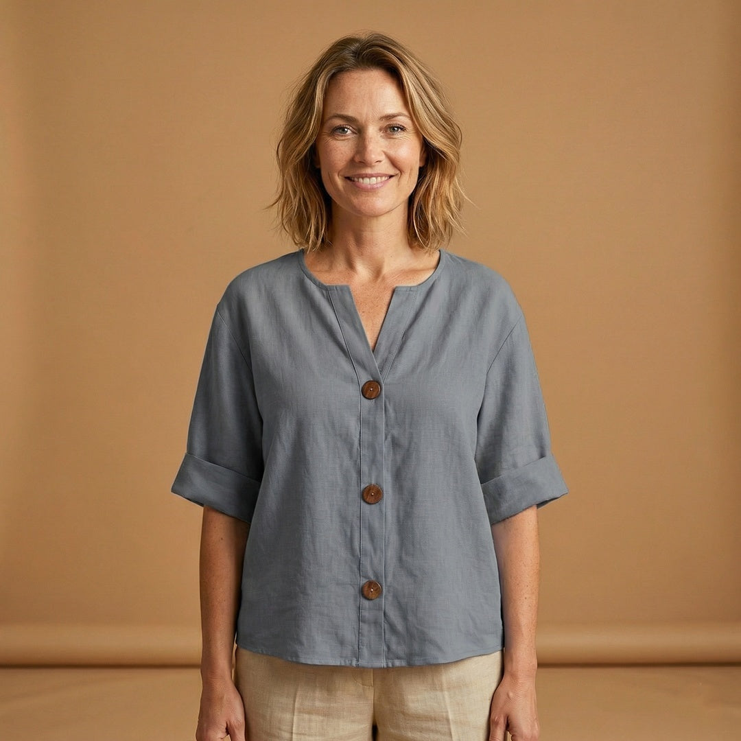 Conceição | Blusa de Linho Mulher Manga 3/4 Botões