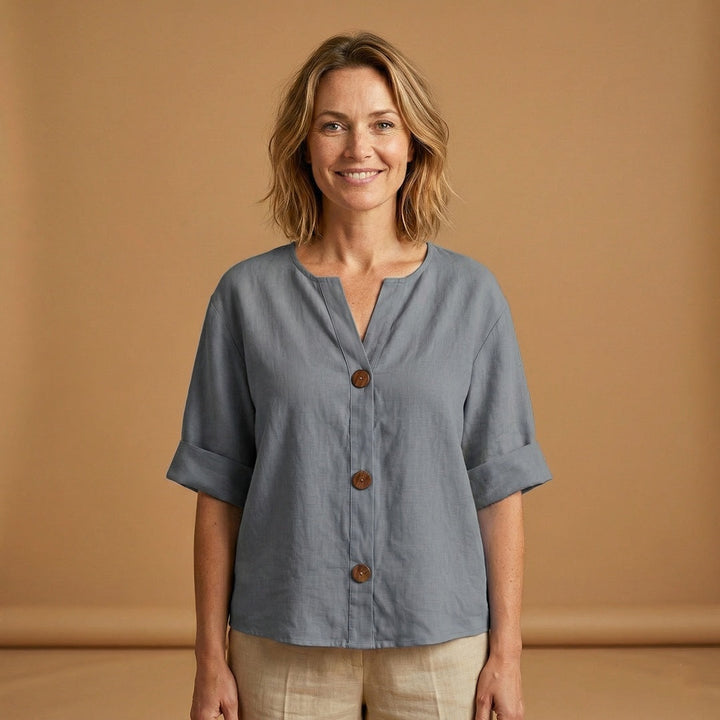 Conceição | Blusa de Linho Mulher Manga 3/4 Botões