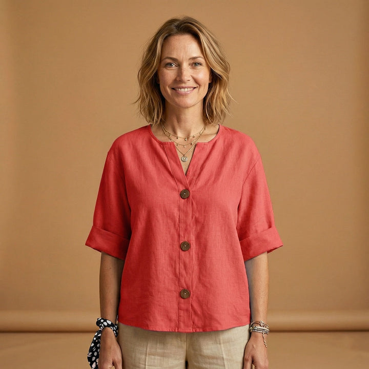 Conceição | Blusa de Linho Mulher Manga 3/4 Botões