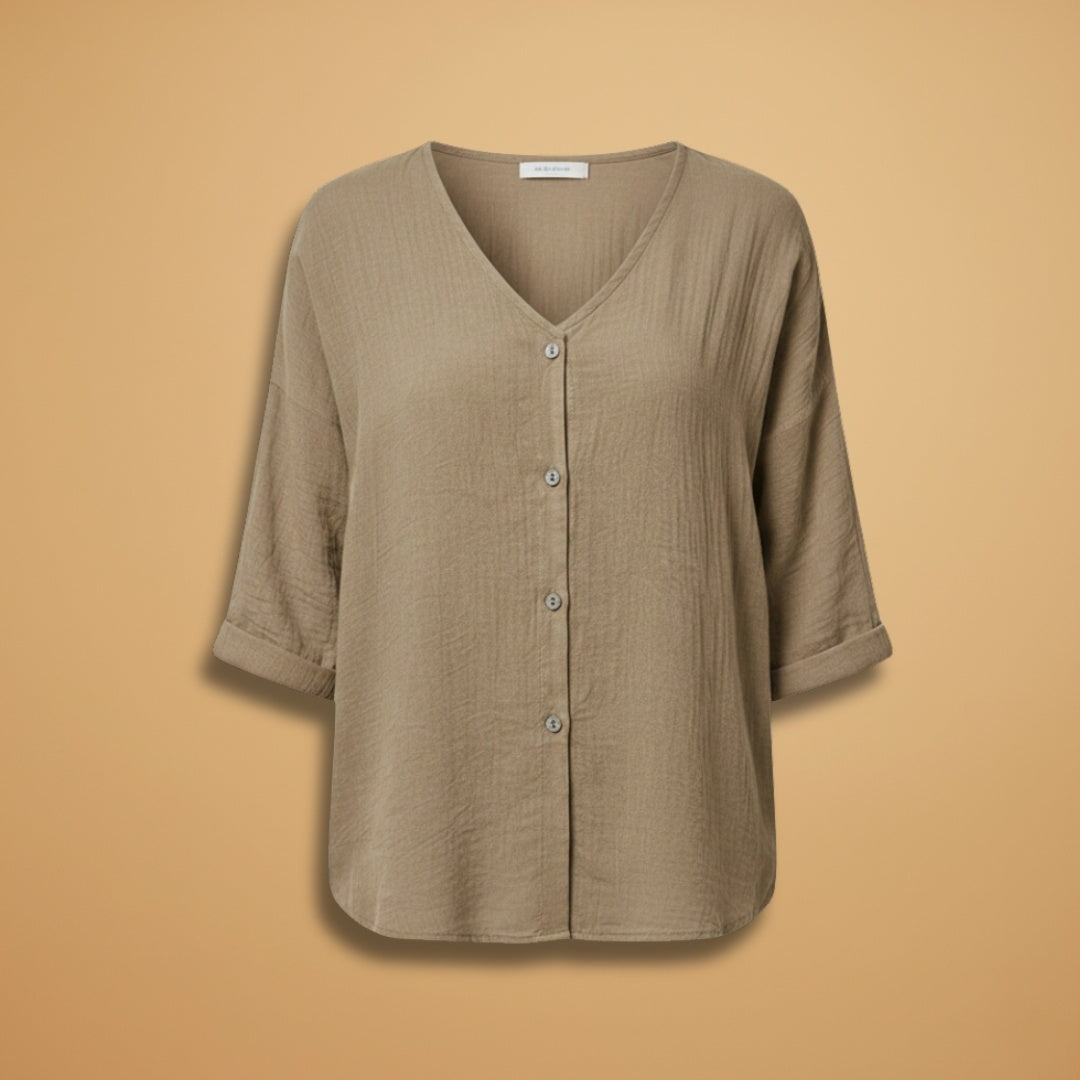 Rosa | Blusa Decote V Botões Mulher Manga 3/4