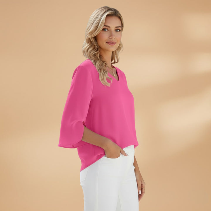 Blusa Decote V Mulher Manga Três Quartos