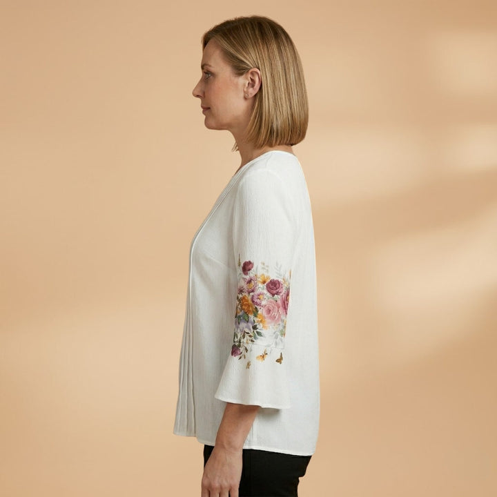 Carmem | Blusa Estampada Floral Manga Sino Mulher Decote V