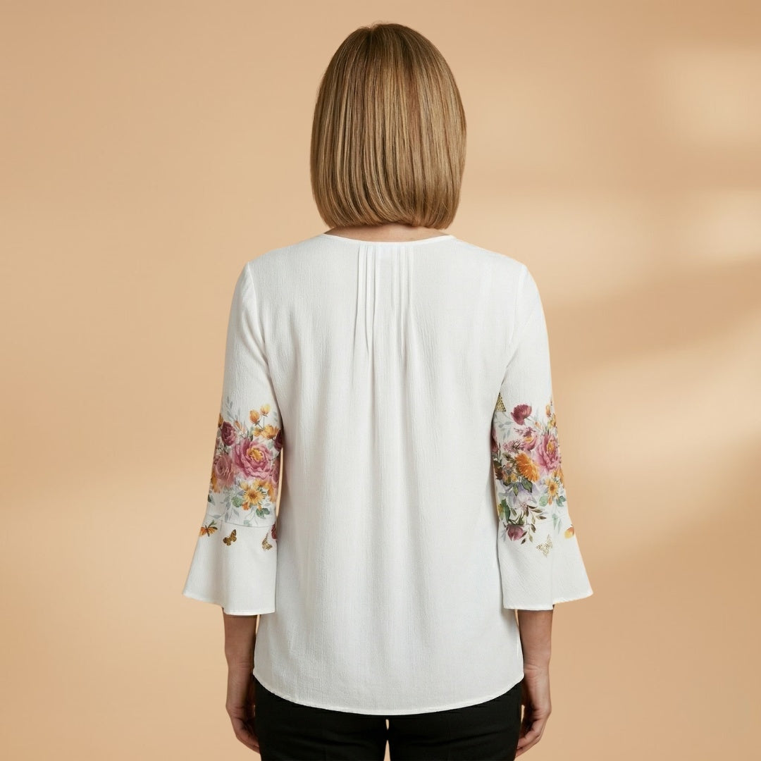 Carmem | Blusa Estampada Floral Manga Sino Mulher Decote V