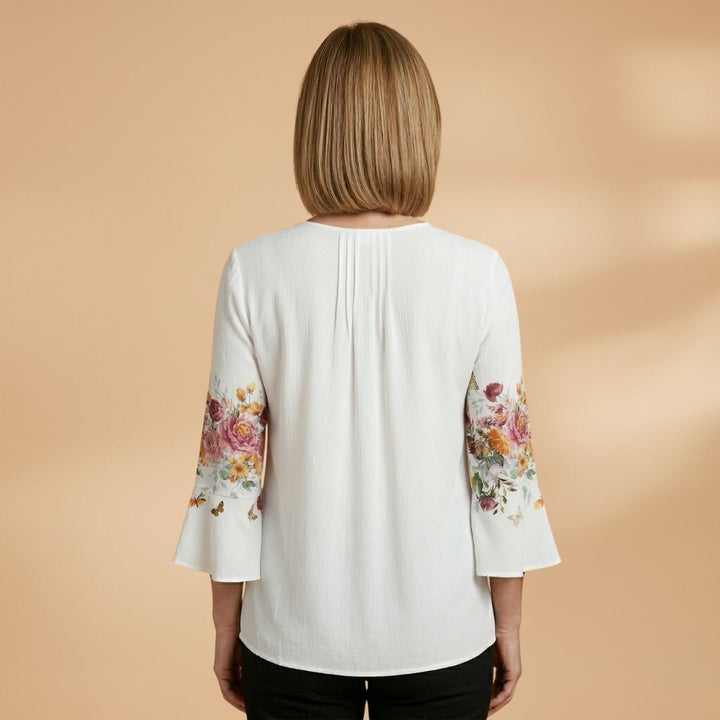 Carmem | Blusa Estampada Floral Manga Sino Mulher Decote V