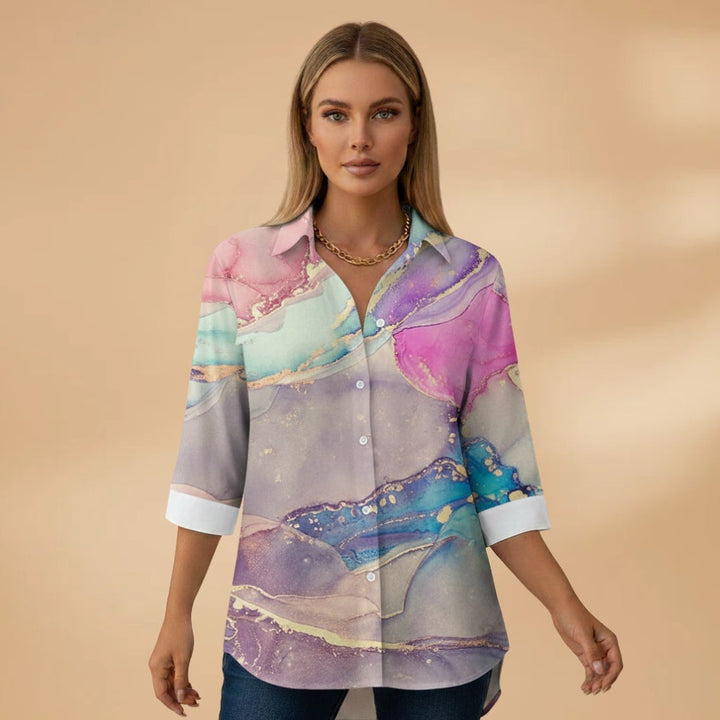Cristina | Blusa Estampada Geométrica Mulher Manga Comprida