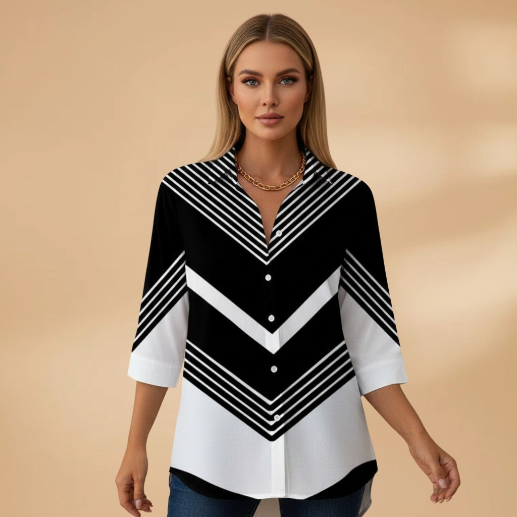 Cristina | Blusa Estampada Geométrica Mulher Manga Comprida