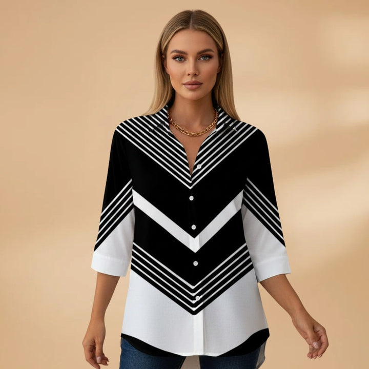 Cristina | Blusa Estampada Geométrica Mulher Manga Comprida