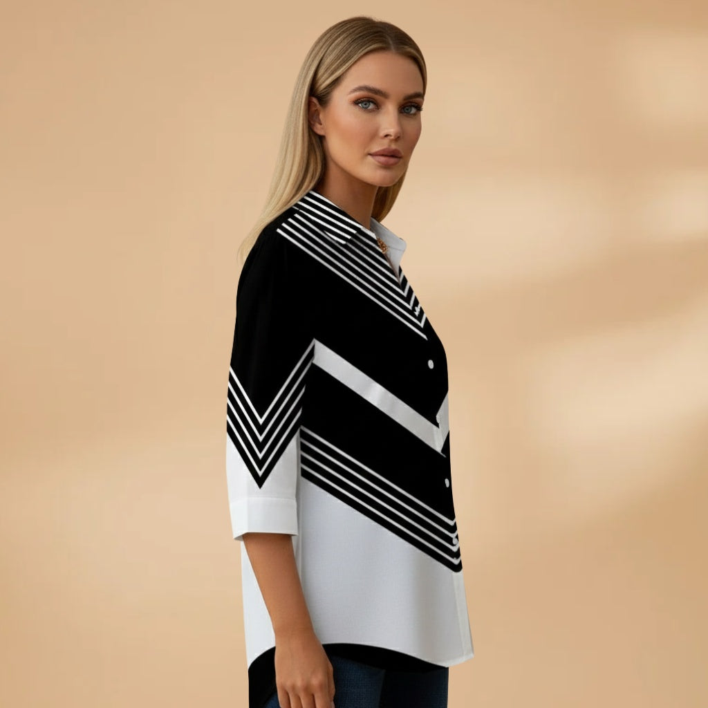 Blusa Estampada Geométrica Mulher Manga Comprida