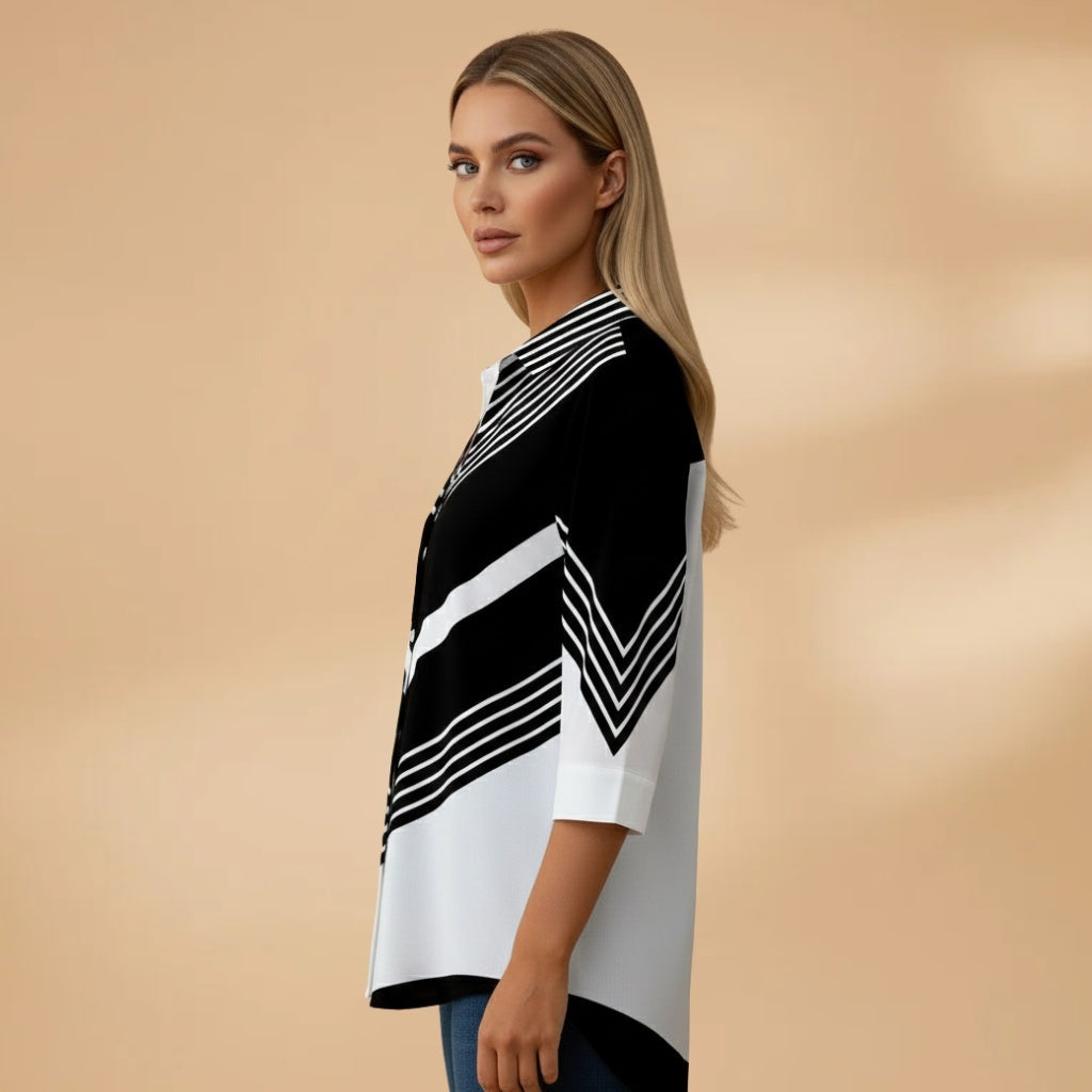 Cristina | Blusa Estampada Geométrica Mulher Manga Comprida