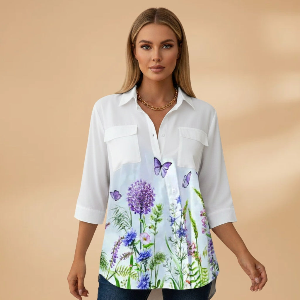 Cristina | Blusa Estampada Geométrica Mulher Manga Comprida