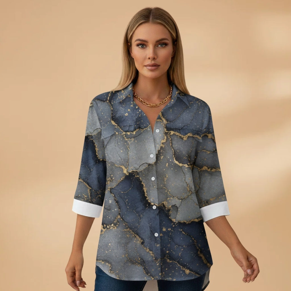 Cristina | Blusa Estampada Geométrica Mulher Manga Comprida