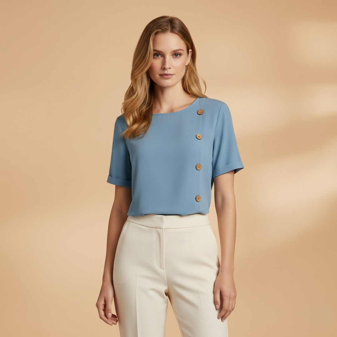 Mariana | Blusa Manga Curta Botões Laterais Mulher Corte Solto