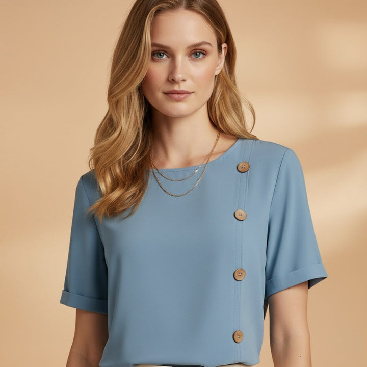 Mariana | Blusa Manga Curta Botões Laterais Mulher Corte Solto