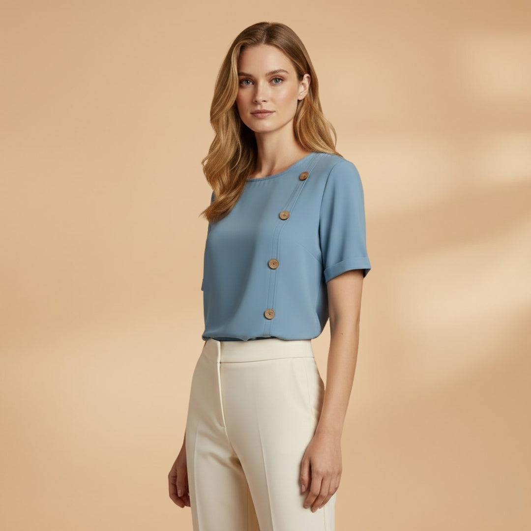 Mariana | Blusa Manga Curta Botões Laterais Mulher Corte Solto