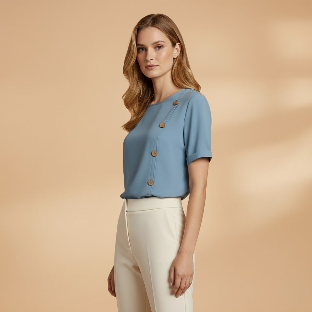 Mariana | Blusa Manga Curta Botões Laterais Mulher Corte Solto
