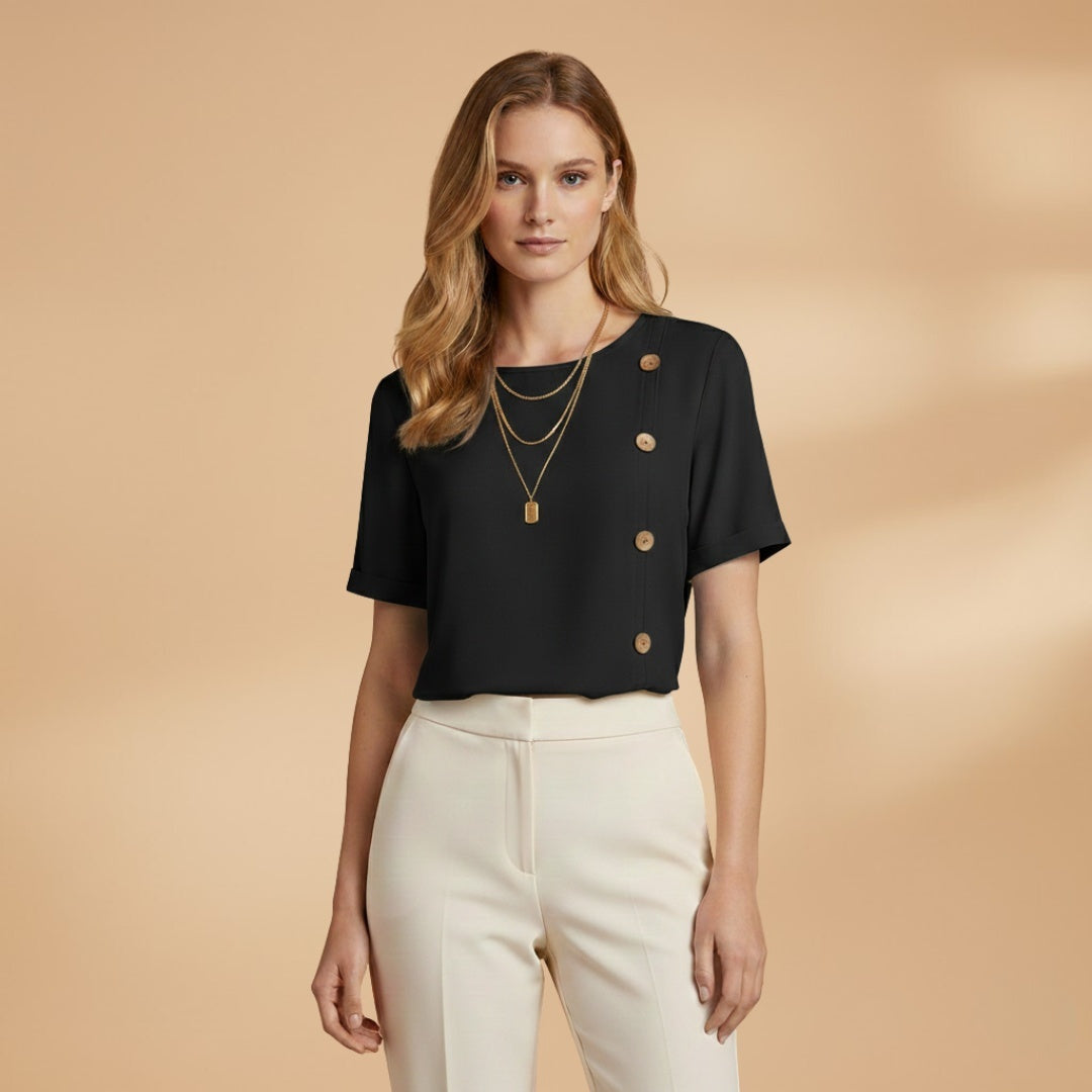 Mariana | Blusa Manga Curta Botões Laterais Mulher Corte Solto