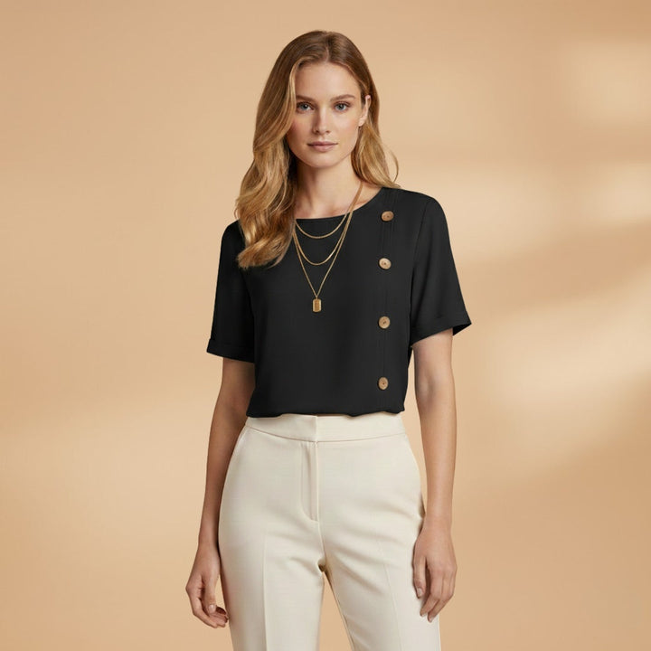 Mariana | Blusa Manga Curta Botões Laterais Mulher Corte Solto