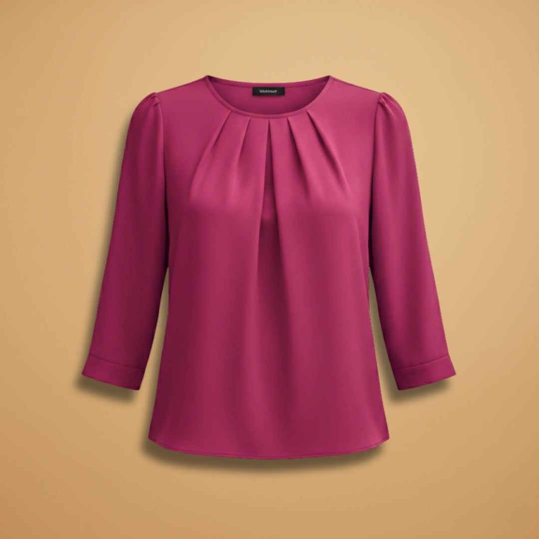 Sílvia | Blusa Pregueada Manga Três Quartos Mulher Decote Redondo