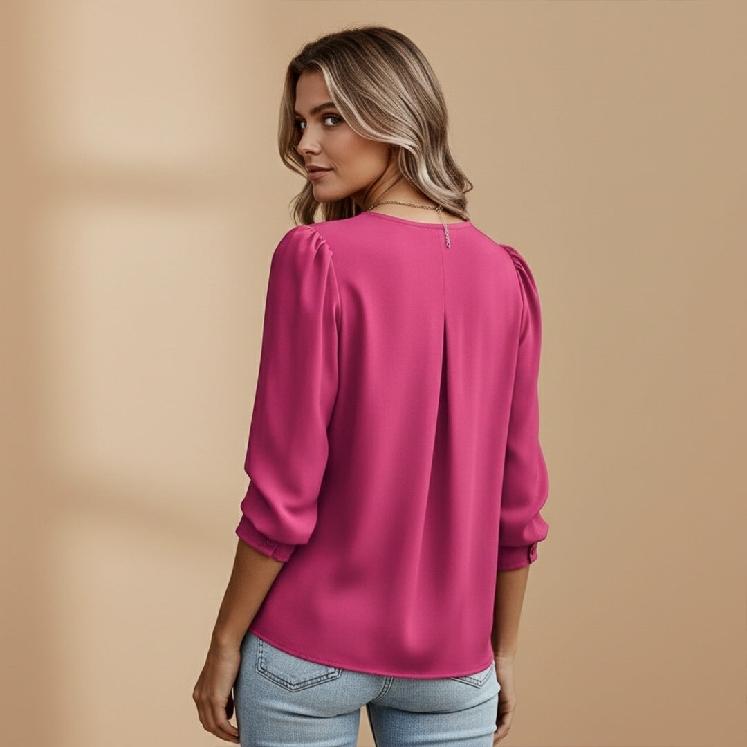 Sílvia | Blusa Pregueada Manga Três Quartos Mulher Decote Redondo