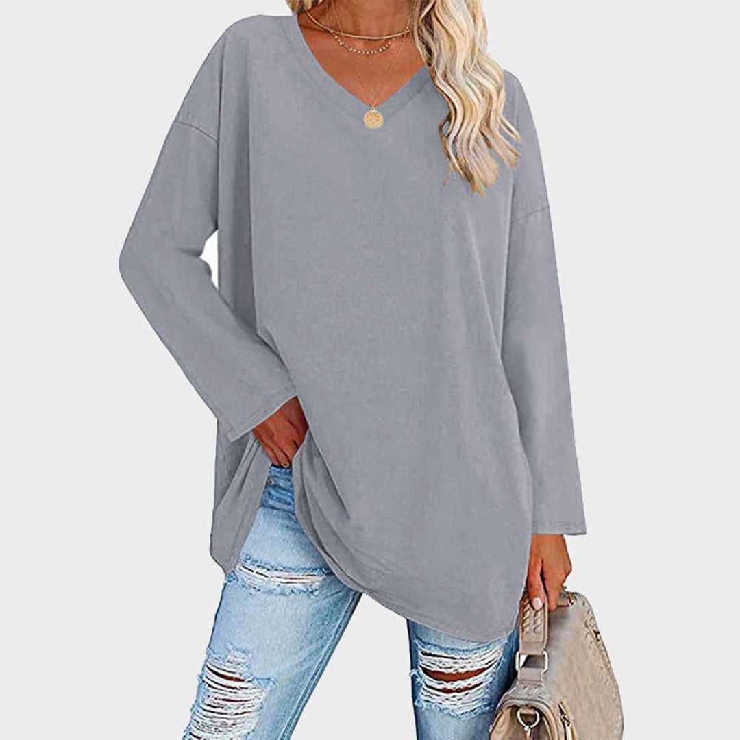 Blusas Manga Comprida Mulher Decote V Oversize