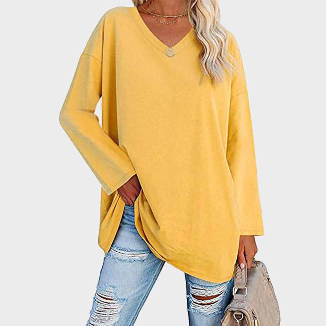 Blusas Manga Comprida Mulher Decote V Oversize