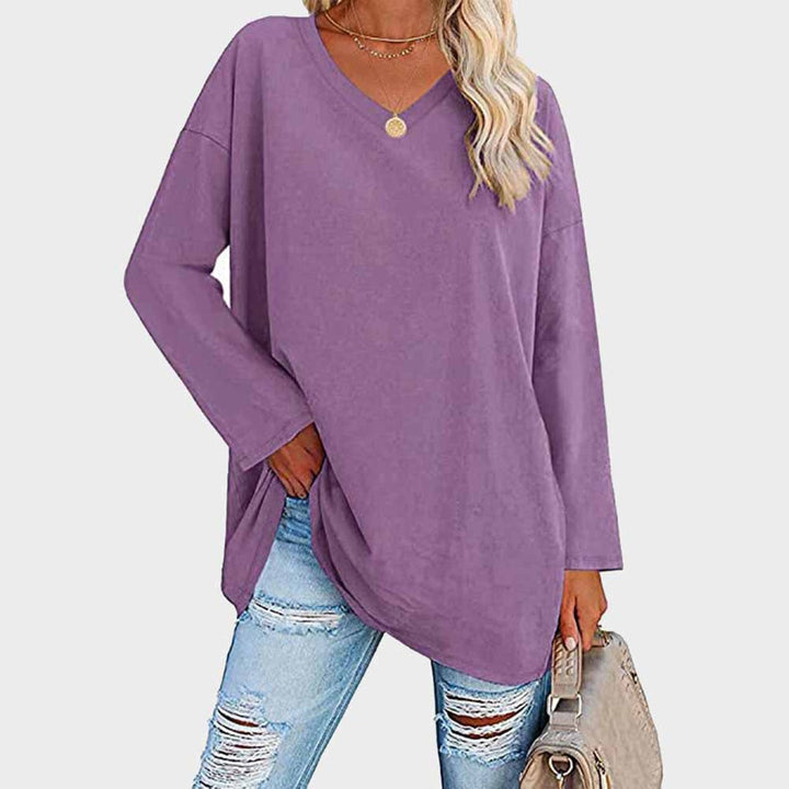 Blusas Manga Comprida Mulher Decote V Oversize