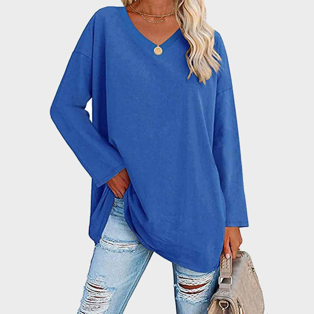 Blusas Manga Comprida Mulher Decote V Oversize