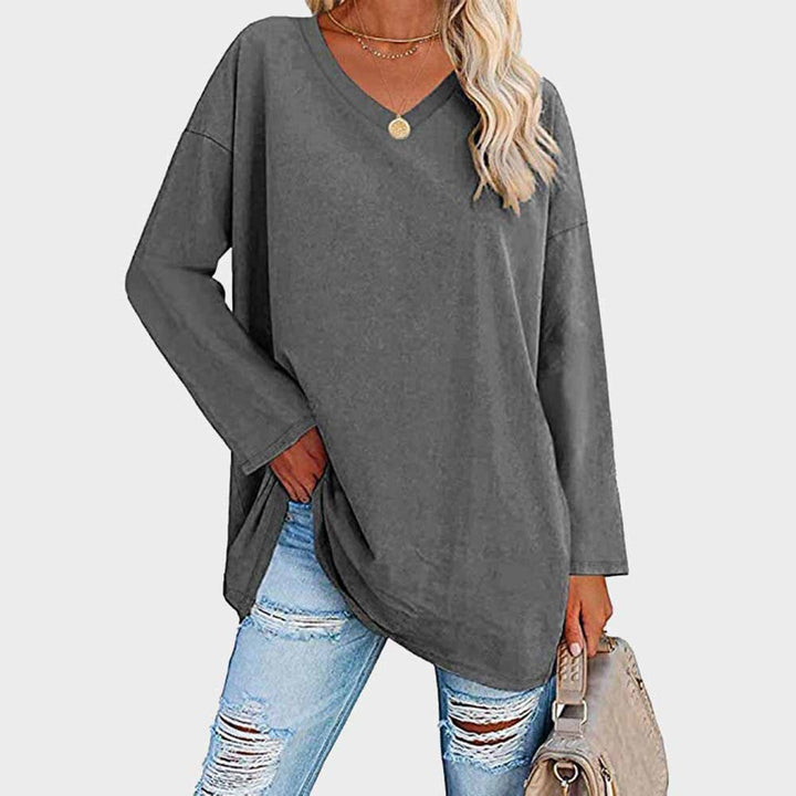 Blusas Manga Comprida Mulher Decote V Oversize