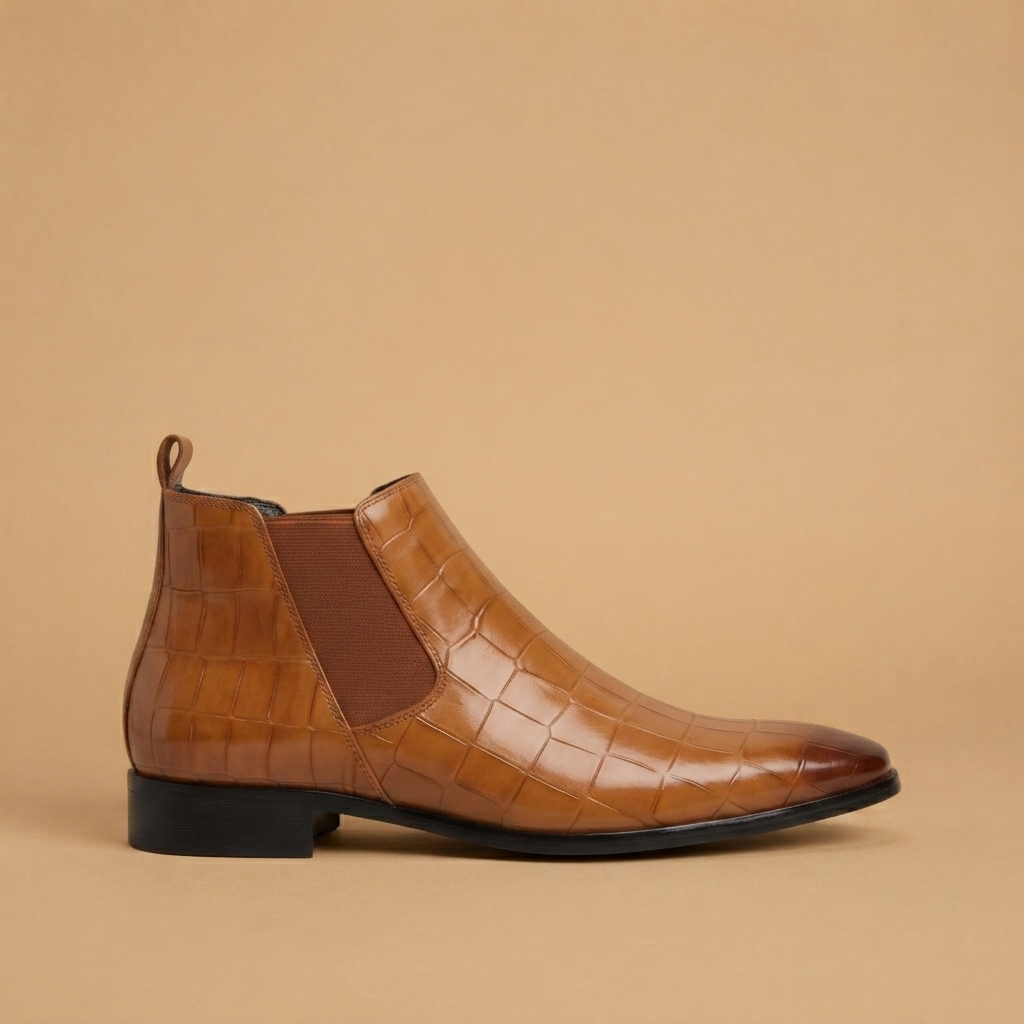 Botins Chelsea Homem Textura Crocodilo Bico Fino