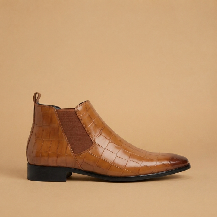 Botins Chelsea Homem Textura Crocodilo Bico Fino